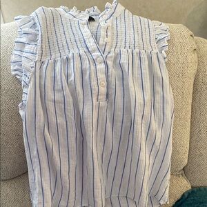 Blue and White Striped Ruffle Blouse